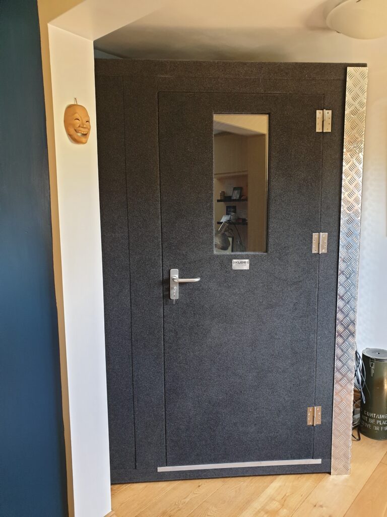 Voiceover booth within the home studio - exterior view with closed door