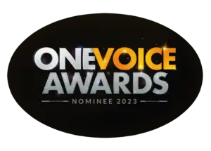 Best male voiceover artist award nominee badge - Radio Commercial and TV Commercial categories - One Voice Awards 2023