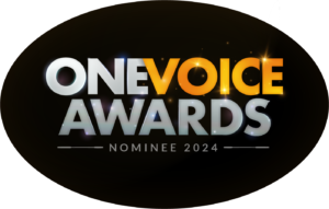 UK voiceover awards finalist badge for One Voice Awards 2024